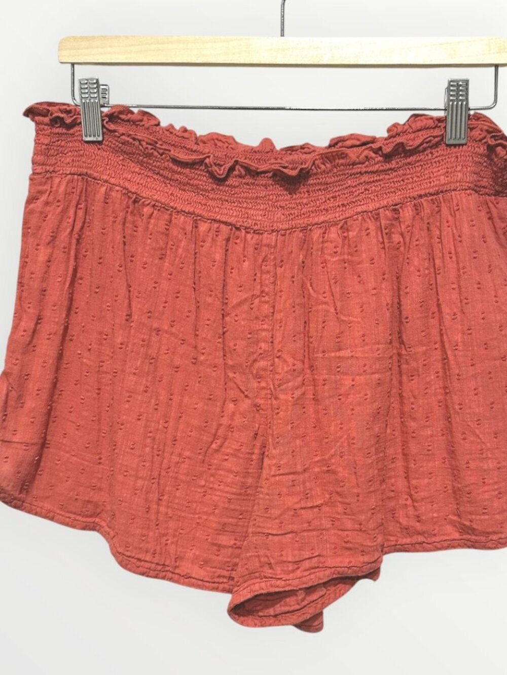 Old Navy Womens Shorts Elastic Waist Smocked Pillet Ruffles Rust Orange Size L
